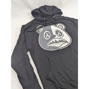 BAWS Logo Pullover Black Hoodie Size Medium Black and Gray‎ Panda Face